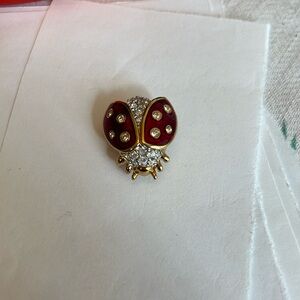 NWOT Swarovski Brooch Crystals Designer Signed Red Enamel Lady Bug Swan 1”x3/4”
